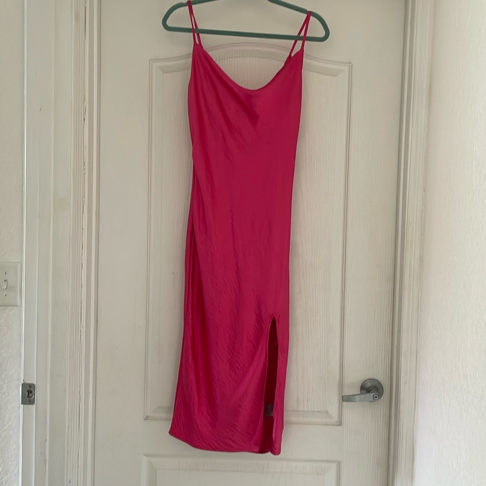 Hot pink satin effect dress - size Small / NWT